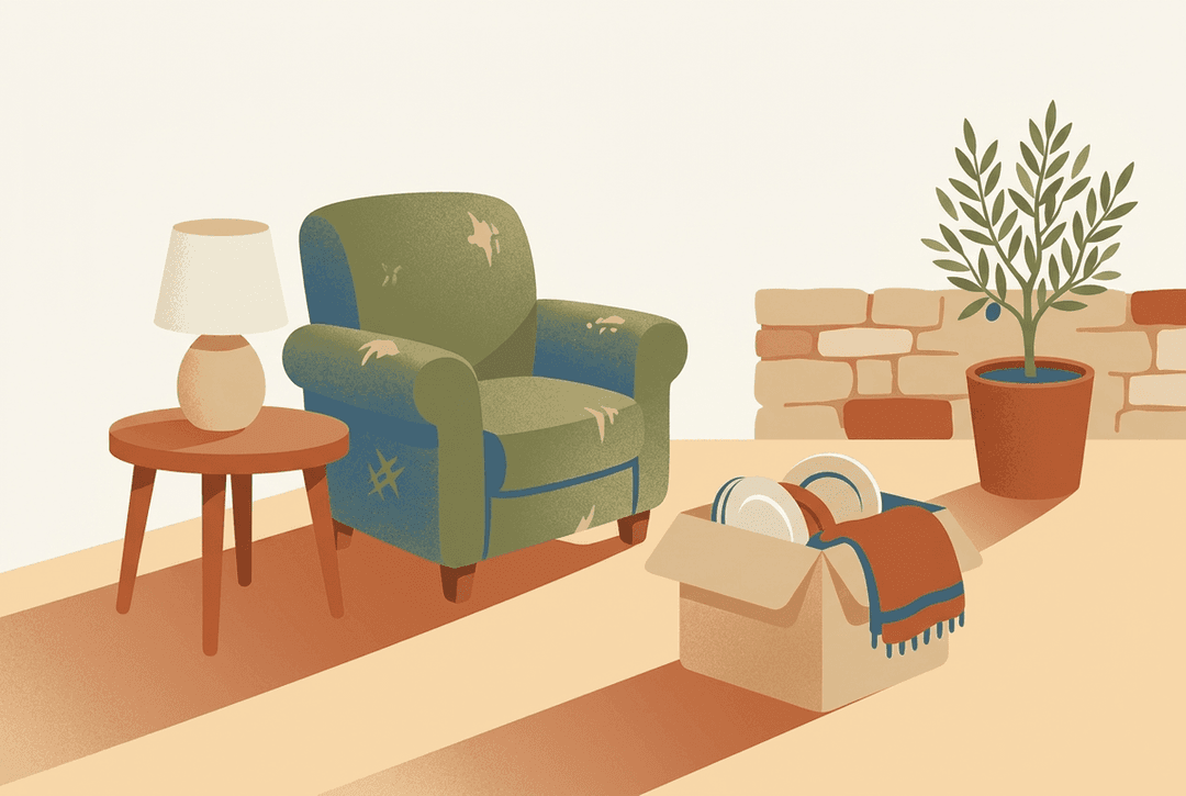 Comprar em segunda mão em Maiorca: mobiliário e artigos para a casa em segunda mão numa esplanada soalheira — imagem ilustrativa do mercado de mobiliário da ilha