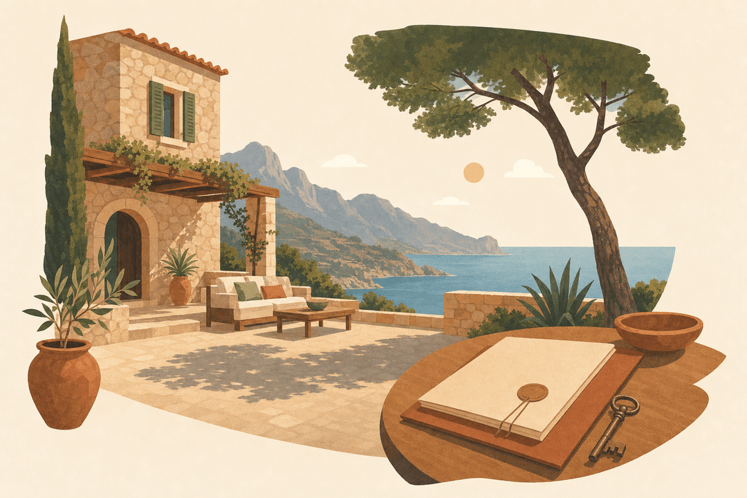 Villa mediterrânica em Maiorca com vista para o mar, como símbolo da compra de um imóvel e dos respetivos custos adicionais