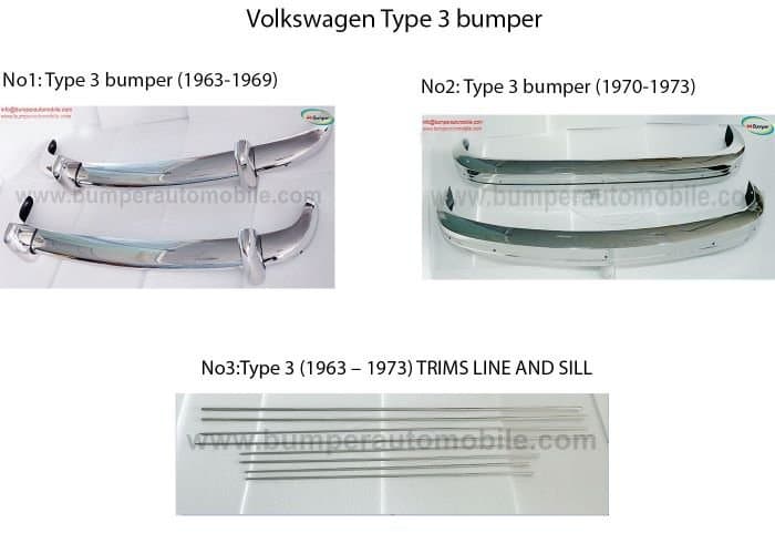 Volkswagen Typ 3 Stoßstange und Zierleisten (1963–1971) aus Edelstahl