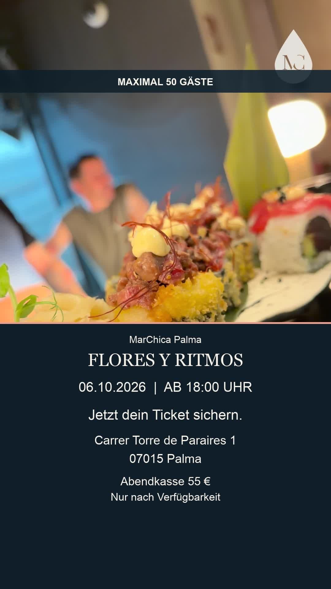 An evening. Gourmet. Live music. Maximum 50 guests.