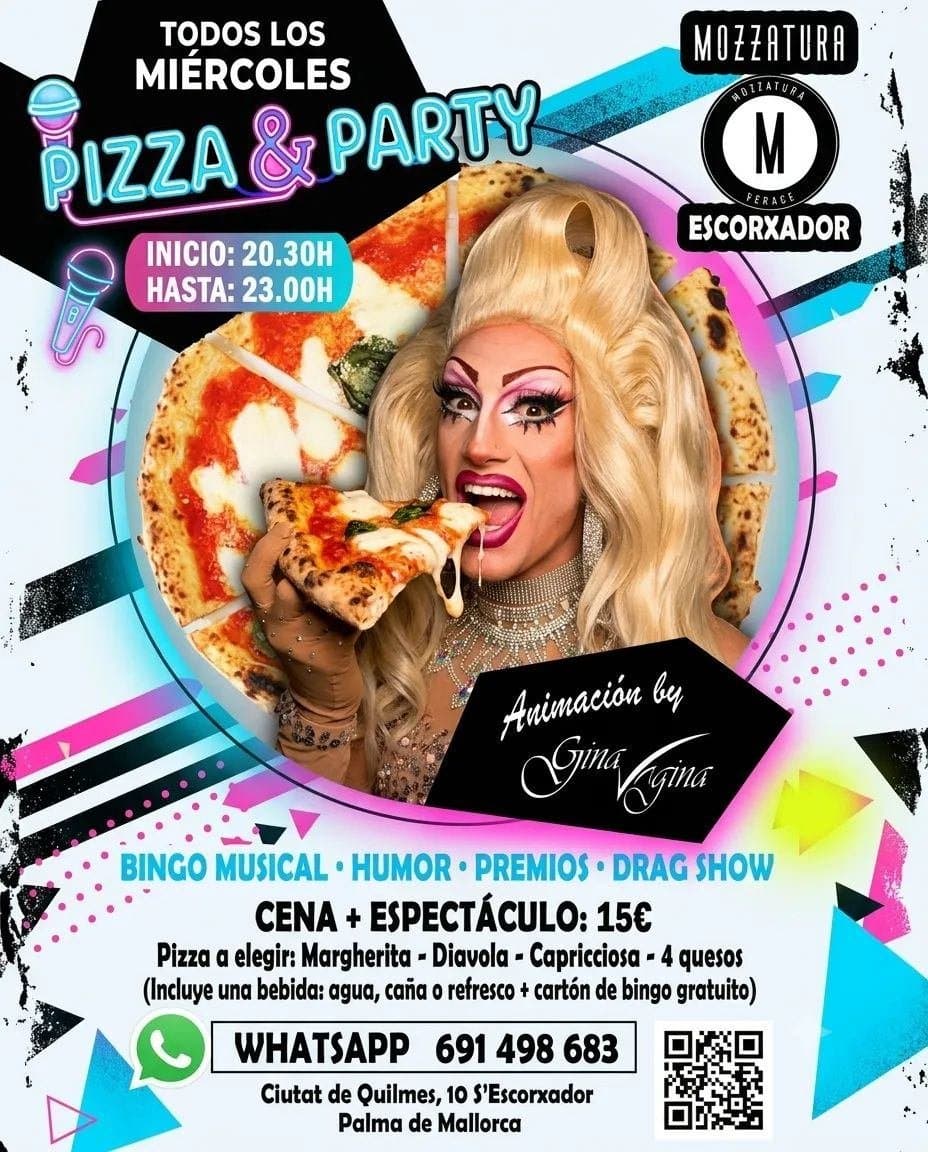 Pizza y Bingo 15€ Todos los miércoles con una bebida y Drag Queen Show Mallorca
