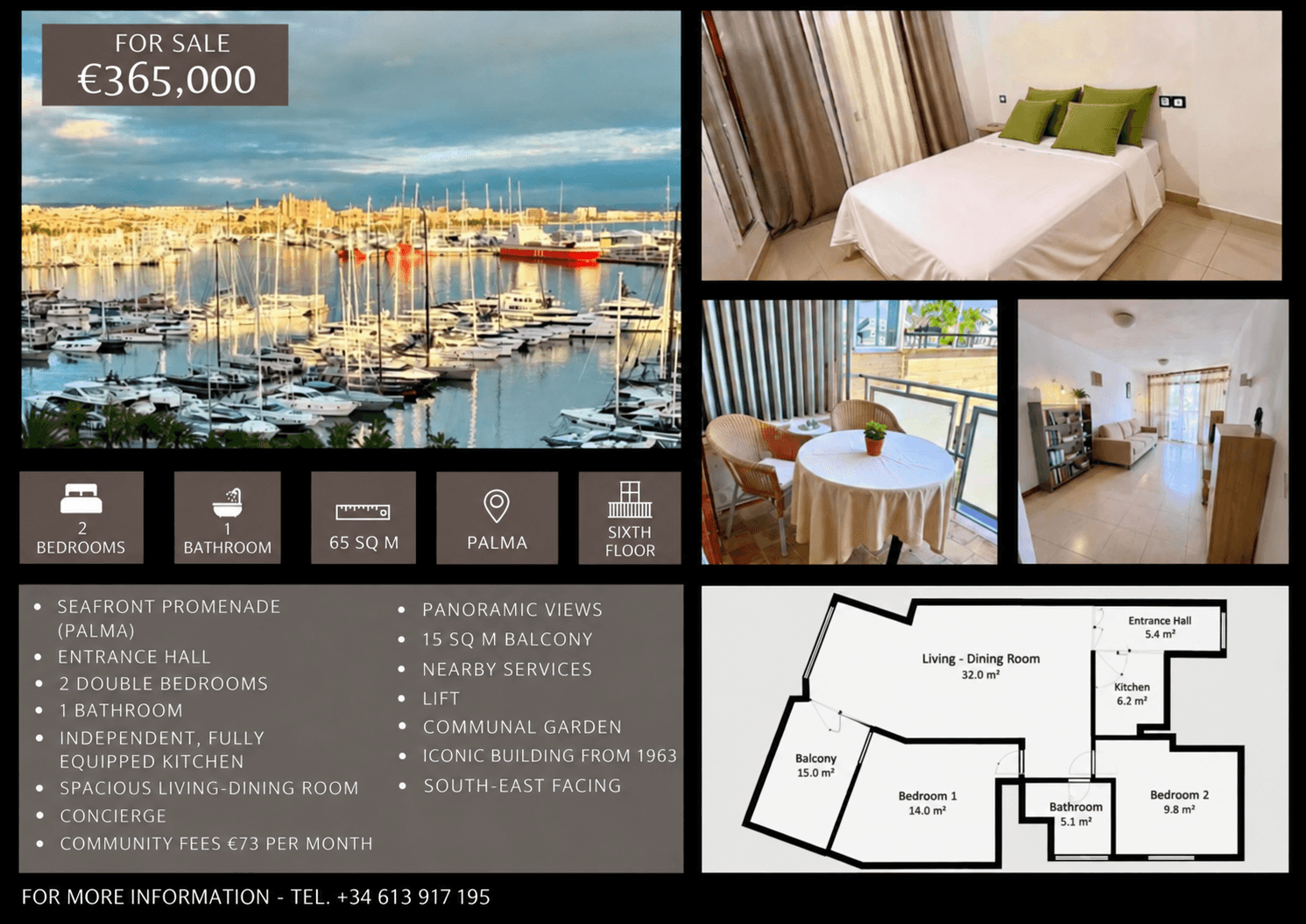 Apartment mit 2 Schlafzimmern und Panoramablick am Paseo Marítimo in Palma